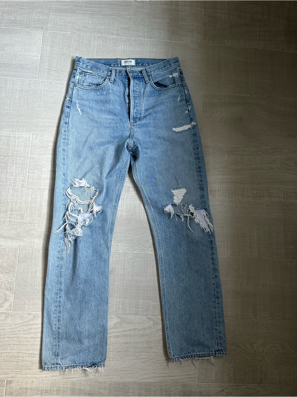 AGOLDE Light Blue Distressed Straight Leg Jeans
